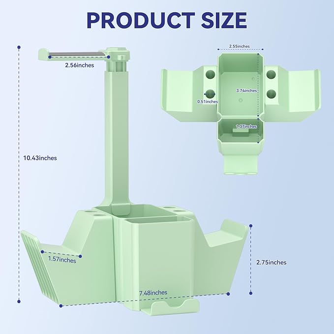 KDD Dual Controller Holder with Headphone Stand - Multi-Functional Desk Storage Box with Phone Holder - Universal Controller Stand with Desktop Organizer for Remote Control Pen Accessories(Green)