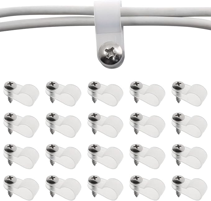 50Pcs 3/8 Inch Rope Light P-Style Clips with Screws, Cable Clip Wire Clamp Cable Organizer Cord Holder for Wire Management
