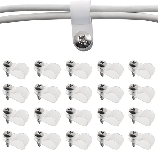 50Pcs 3/8 Inch Rope Light P-Style Clips with Screws, Cable Clip Wire Clamp Cable Organizer Cord Holder for Wire Management