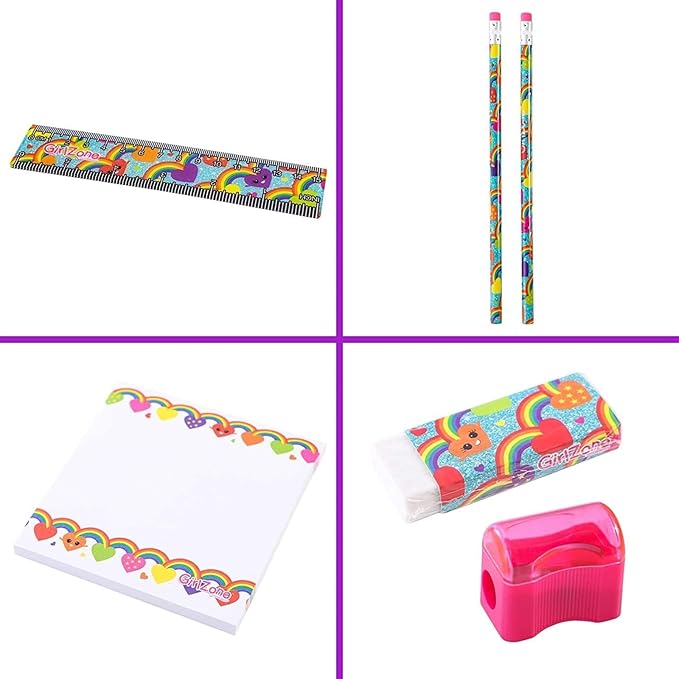GirlZone 43-Piece Rainbow Filled Pencil Case with Supplies - Ages 7+ - Art Kit, Marker Binder & Stationery Set for Kids