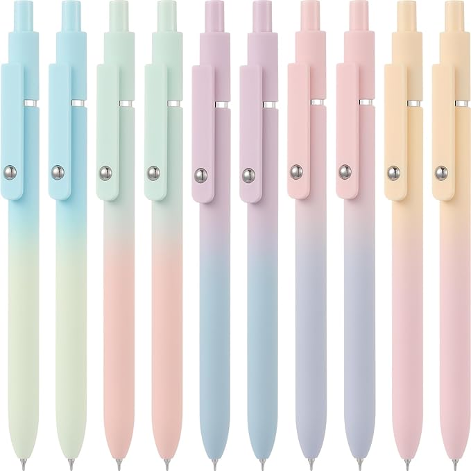 LINFANC Gel Pens, 10 pcs Medium Point 0.7mm, Gradient Color, Black Ink, Retractable Design, Aesthetic Pens for Journaling, School Supplies, Office Supplies