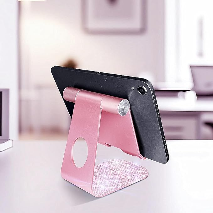 Bling Crystal Tablet Stand for Desktop,Glitter Adjustable Tablet Holder,Stand Dock Holder Compatible with iPad Pro 11,9.7,10.5,12.9 Air Mini 4 3 2, Kindle, Nexus,4-13" Tablets (Pink)