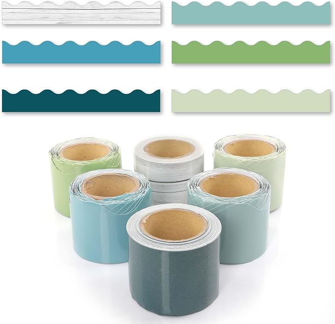 6 Rolls 206.69ft Boho Bulletin Board Decorations, Bulletin Board Borders Roll for Classroom, Scalloped Trim Green Borders for Back to School Theme Classroom Office Decor Supplies (Green)