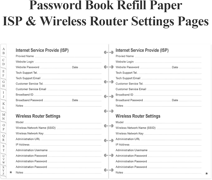9-Disc Discbound Password Book Refills for Happy Planners - A-Z Password Notebook Refill Paper with Alphabetical Tabs, 120gsm White Paper, 7" x 9.25"