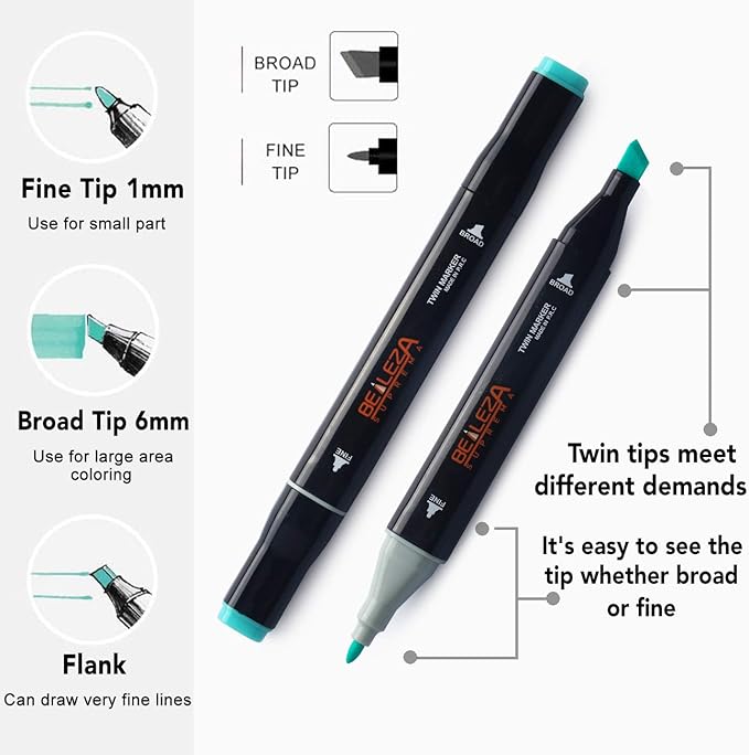 101 Colors Alcohol Markers Dual Tips Permanent Art Marker Pen for Adult, Alcohol-Based Highlighter Pens Sketch arts set for Coloring,Painting, Sketching and Drawing with Carrying Case