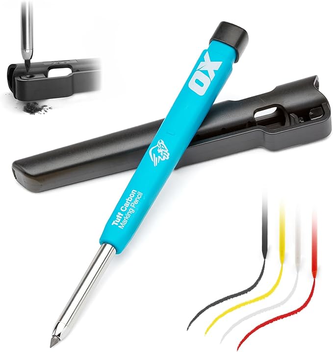 OX Tools Carpenter Pencils Mechanical Set – Heavy Duty Construction Pencil with Belt Clip, Sharpener, Holder & 4 Refillable 2.8mm Leads – Precision Mechanical Carpenter Pencil - Woodworking Pencils