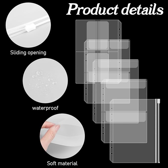 12PCS Clear A5 Binder Zipper Inserts - Premium A5 Binder Accessories with 6 Holes, Binders Inserts Folders for Refillable Planner, Perfect for Travelers Notebook Insert Calendar Organizers