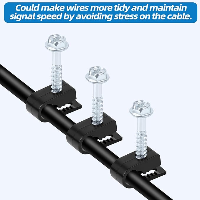 Black Cable Clips with Inserted Screws, Flexible Single Cable Screw Clips, Electrical Wire Fastener, 100 PCS