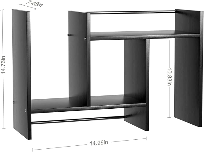 Desk Shelves Wood Desktop Orgnizer Shelf.Office Organization for Top of Desk Organizers and Accessories Bookshelf Shelving,Adjustable Tier H-Shape Mini Bookcase(Black)