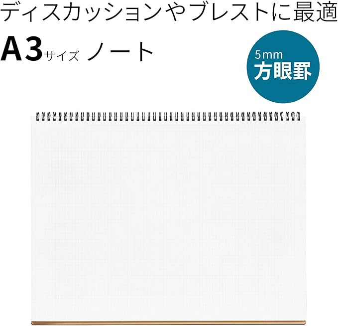 Maruman Mnemosyne Grid Notebook- Horizontal A3 Layout, 12.68" x 16.54", 70 Sheets / 140 Pages, 5mm Graph Paper Journal, Perforated Pages & Wire-Bound to Lay Flat, Black, Made in Japan