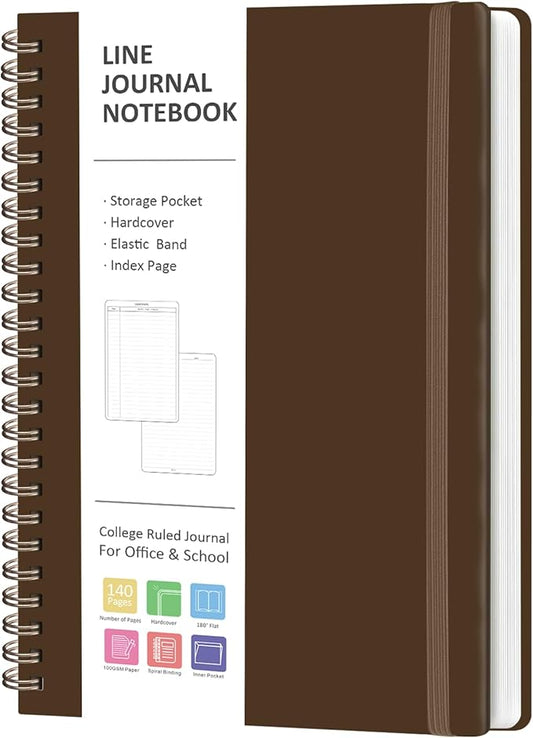 VALOME Journaling Notebooks, A5 Lined Spiral Notebook for Women & Men, 146 Pages College Ruled Hardcover Note Book for Work, Note Taking, Journaling, School, Writing (Brown)