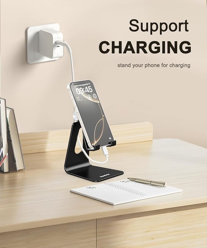 Cell Phone Stand for Desk- Adjustable Phone Stand Holder, Cradle, Dock, Desktop Stand for iPhone 17 16, 15, 14, Plus, Pro, Pro Max, 13 12 X XS,4-8" Phones, Office Accessories (Black)