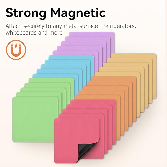 Magnetic Sticky Notes, 3x3 inch, 30-Pack Pastel Dry Erase Magnets, Reusable Magnetic Dry Erease Labels, Easy to Post Notes for Whiteboard, Fridge, Locker, Cabinet, Door - Office Classroom Supplies