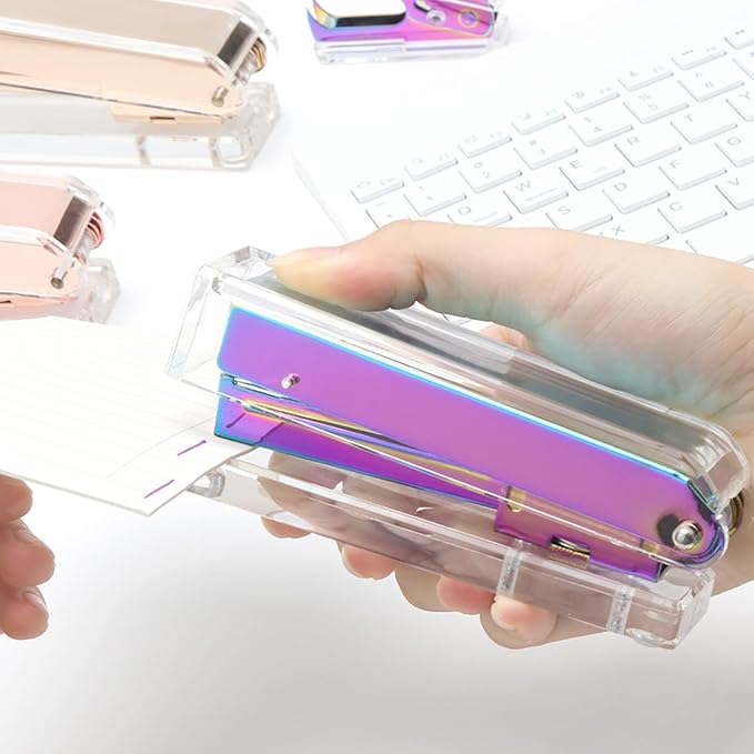 Clear Acrylic Rainbow Stapler Colorful Desktop Staplers with Classic Modern Design Sleek Office and Desk Accessories Gift Idea (Rainbow)