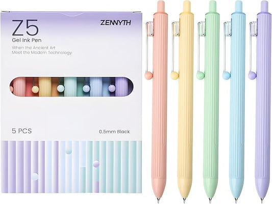 Gel Pens, 5 Pcs 0.5mm Black Ink Fine Point Pens Quick-Drying Retractable Pens with Diamond-Shaped Barrel, Smooth Writing Pens for Journaling & Note Taking (5 Pcs Z5 Macaron)