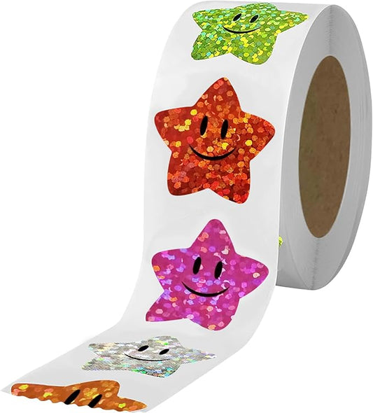 700Pcs Smiley Face Star Stickers for Kids Reward,1inch 8 Colored Sparkly Foil Star Stickers for Student Planner and School Classroom Teacher Supplies 3.15inch in Diameter per roll(8cm)