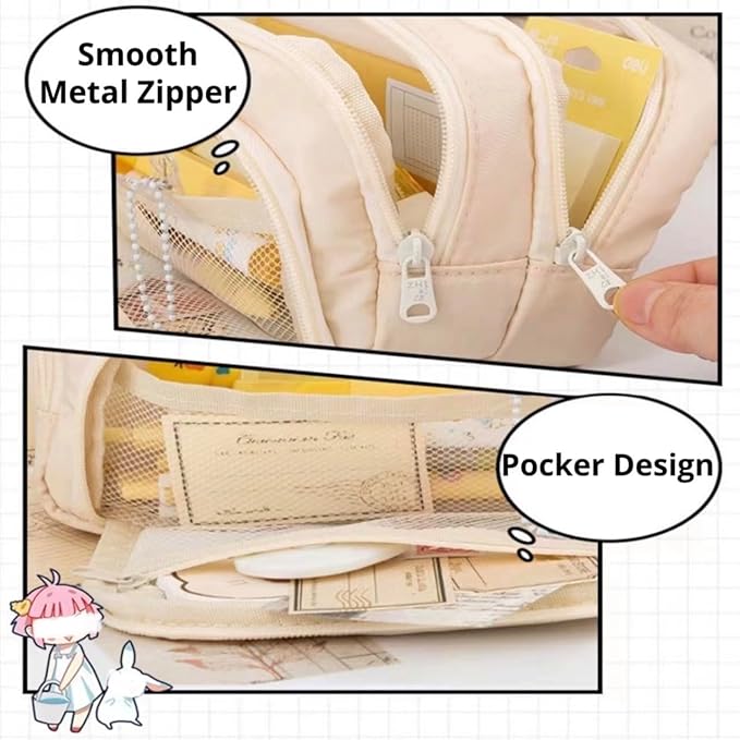 Big Capacity Pencil Case 3 Compartments Large Pencil Pouch Pen Bag Pencil Box Holder Organizer Simple Storage Aesthetic Stationery Cosmetic for Adults Men Women Office Essentials (Black)
