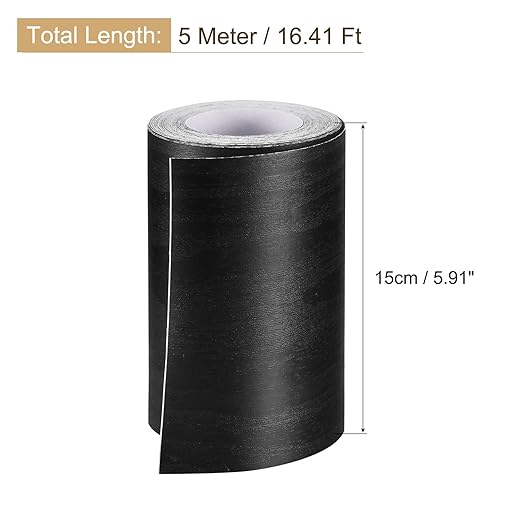uxcell Wood Grain Tape, 5.91" x16 Ft Wall Paper Border Sticker Self-Adhesive Wood Grain Repair Patch with Scraper for Wall Corner Table Door Sofa Furniture Home Decor (Black)