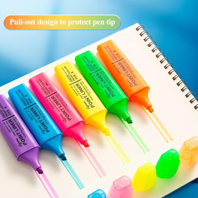 M&G 6pcs Highlighter Pens, 6 Assorted Fluorescent Colors, Soft Fiber Tips, Smooth Highlight Ink, Fluorescent Ink for Journaling, Planners, Office Documents, and Everyday Organization