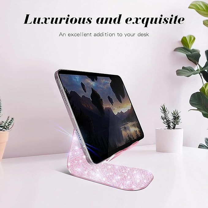 Bling Crystal Tablet Stand for Desktop,Glitter Adjustable Tablet Holder,Stand Dock Holder Compatible with iPad Pro 11,9.7,10.5,12.9 Air Mini 4 3 2, Kindle, Nexus,4-13" Tablets (Pink)