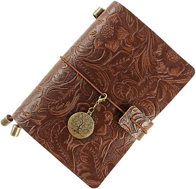Refillable Leather Journal, Handmade Coffee Leather Notebook with Bookmark for Men & Women, Vintage Notepad Sketchbook Perfect for Writing, Gifts, Travelers (Coffee, Passport)
