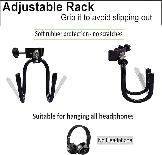 Pmsanzay Universal Hanger Stand, Black Metal with Rubber Pads, Fits 0.4" to 1.5" Tubing, Suitable for Headphones, Tambourines, Cords, etc.