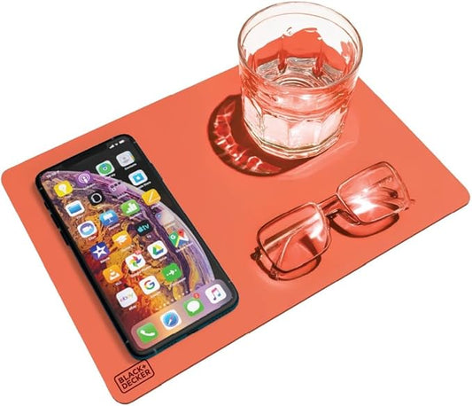 BLACK+DECKER Water-Resistant Nightstand Mat, 7.5" x 11" – Protects Nightstands from Liquids & Dirt, Travel-Ready, Stylish PU Leather Protector, Night Stand Covers, End Side Table Pad, Coffee Table Top