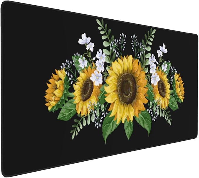Extra Large Mouse Pads Sunflowers Wild Flowers XXL Extended Mousepad with Stitched Edges Non-Slip Rubber Base Computer Keyboard Pad Desk Mat for Home Office Desk Decor, 35.4" X 15.7"