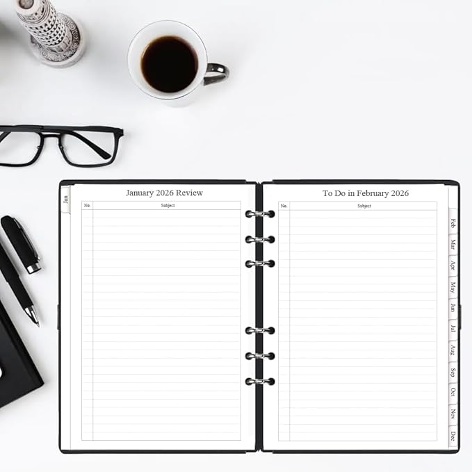 2026 Monthly Planner Refills, Two Pages Per Month,Jan 2026 to Dec 2026, A5 Size,5.8" x 8.25",6-Hole Punched,2026 planner inserts