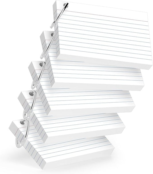 250-Pack White Index Cards 3x5 Inch w/Key Ring – 180gsm Heavyweight Flashcards – Flash Cards Study & Note Cards (50 Sheets Each)– Perfect for Study, Notes & Memory, Students School Supplies