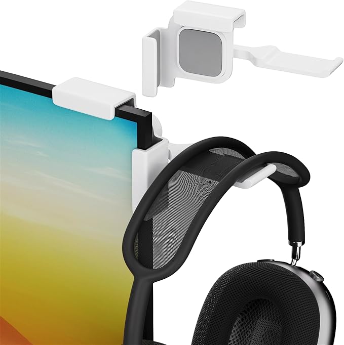 【1PACK Clamp-On Monitor Headphone Stand – Adjustable Headset Holder with 360° Rotating Hook, Silicone Protection, Space-Saving Desk Organizer for Office, Gaming & Study YA-C (White)