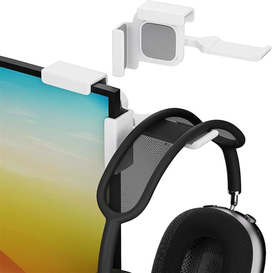 【1PACK Clamp-On Monitor Headphone Stand – Adjustable Headset Holder with 360° Rotating Hook, Silicone Protection, Space-Saving Desk Organizer for Office, Gaming & Study YA-C (White)