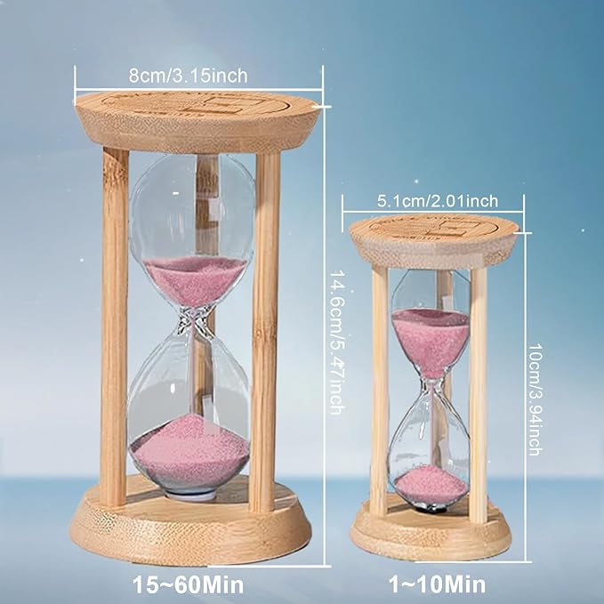 Mini Sand Timer,1 Minute Hourglass,Bamboo Sandglass 1 Min,Wood Sand Clock- Decorative Timer for Classroom,Baking,Game,Desk Decor,Pink