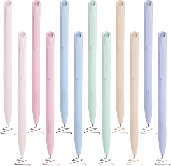 BAYTORY 12Pcs Colored Gel Pens, 6 Pastel Ink Colors, Retractable Quick Dry Ink Pen Fine Point 0.5mm Smooth Writing for School Supplies Journaling Note Taking Stationery