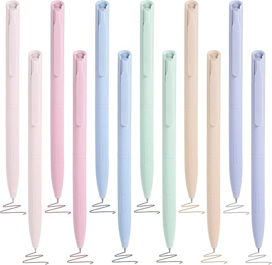 BAYTORY 12Pcs Colored Gel Pens, 6 Pastel Ink Colors, Retractable Quick Dry Ink Pen Fine Point 0.5mm Smooth Writing for School Supplies Journaling Note Taking Stationery