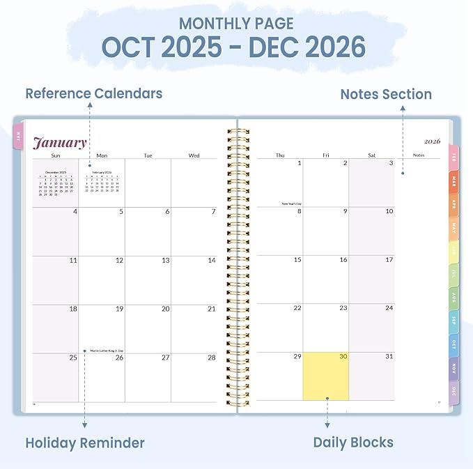 2026 Planner, Annecy Weekly ＆ Monthly Planner 2026, Jan. 2026 – Dec. 2026, 8.5" x 11" Monthly Agenda Planner with Tabs, Waterproof Flexible Cover, Spiral Binding, Double-sided Pocket, Bookmark, Blue