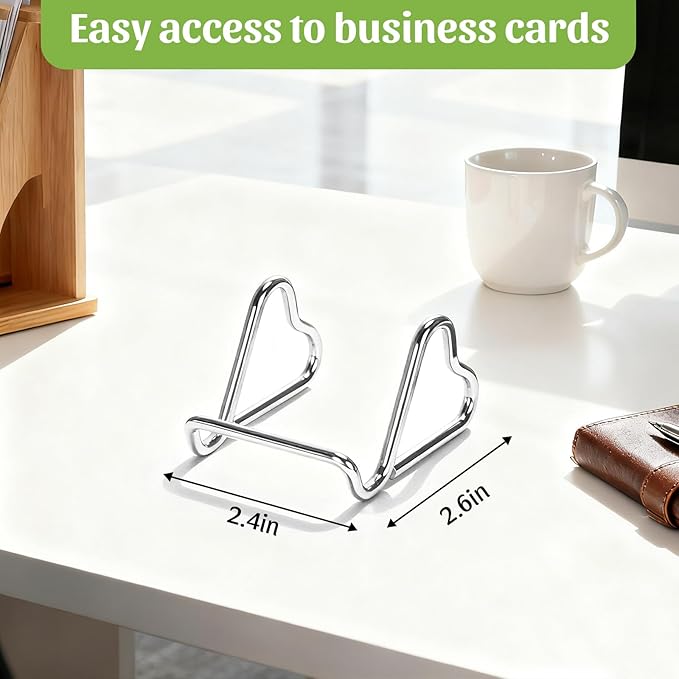 Qomamount Business Card Holder,Cute Heart-Shaped Metal Card Display Stand,Vertical Desktop Name Card Organizer,Small Phone Stand & Photo Holder for Office,Wedding,Reception,Exhibition(Sliver)