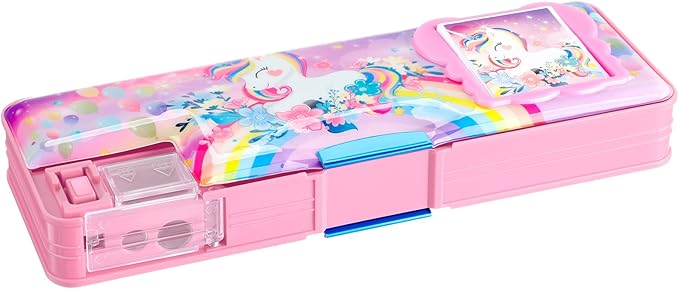 Henoyso Multifunctional Pencil Box for Girls Unicorn Pencil Case with Calculator and Sharpener Cool Cute Pencilcase School Supplies Essentials Valentine's Day Birthday Gift Present for Kids Teens