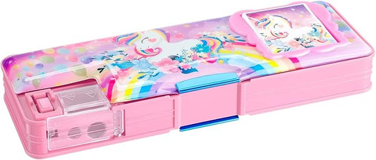 Henoyso Multifunctional Pencil Box for Girls Unicorn Pencil Case with Calculator and Sharpener Cool Cute Pencilcase School Supplies Essentials Valentine's Day Birthday Gift Present for Kids Teens