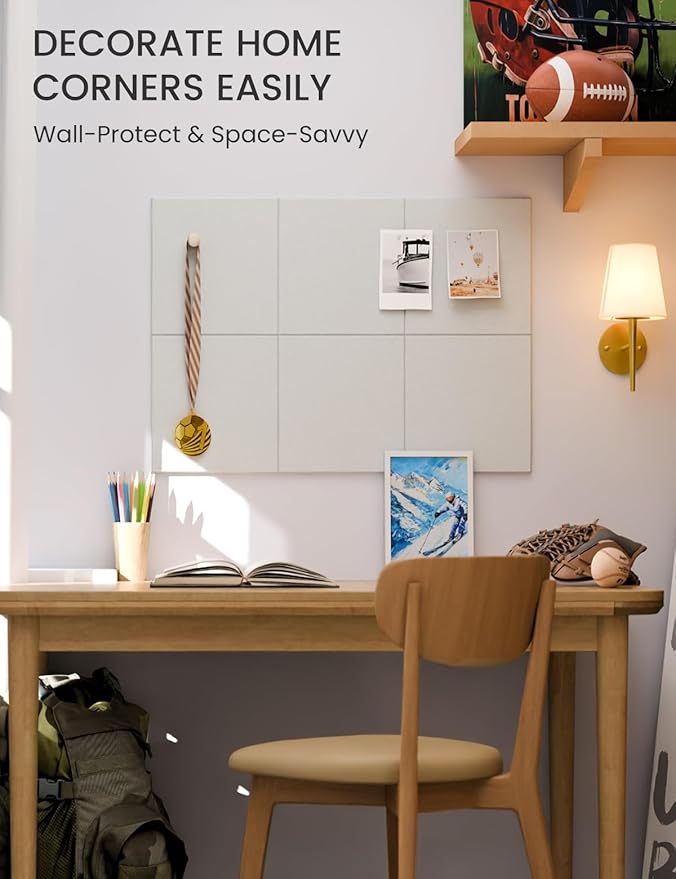 Fluxynara Felt Bulletin Board Tiles -28"x18" Cork Board Alternative for Office Decor, Push Pin Board Wall Organizer 6-Pack - Cold White