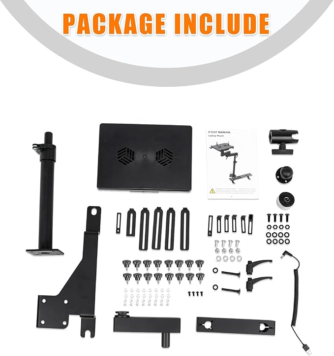 MELIPRON Truck Laptop Mount Fit for 15-25 Ford F150, 17-25 F250, F350, F550, No-Drilling Vehicle Computer Stand for Passenger Seat, Adjustable Height, 2 Built-in Cooling Fans