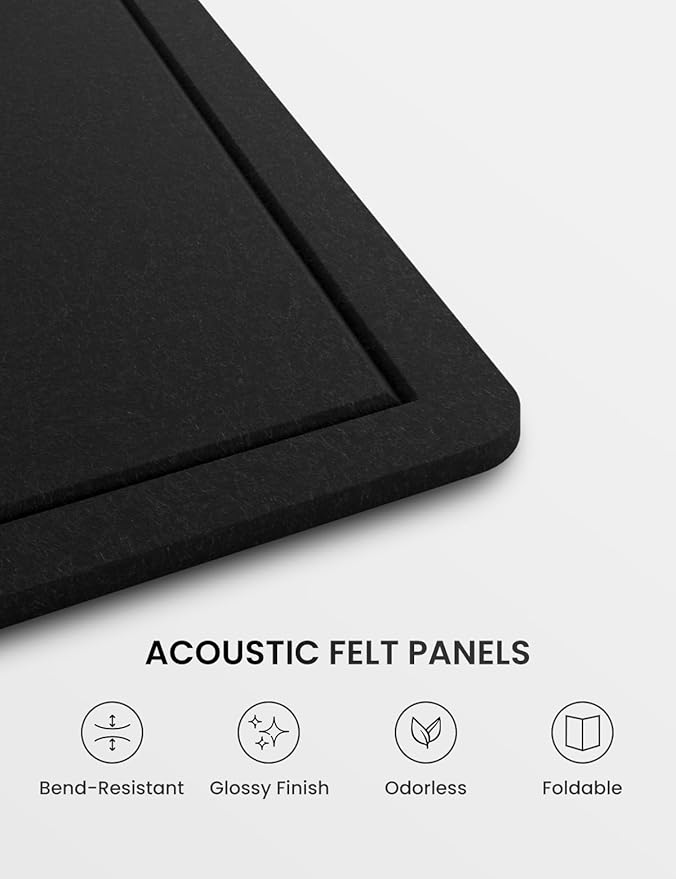 Fluxynara Bulletin Board,35.4" x 23.6" Cork Board Alternative with 12 Safe Removable Adhesive Tabs, Foldable Felt Pin Board for Home Office, Classroom, Bedroom,Entryway for Walls— Black
