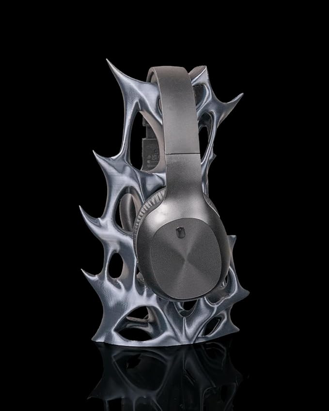 Artistic Sculptural Headphone Stand, Silver Metallic Finish, Organic Design