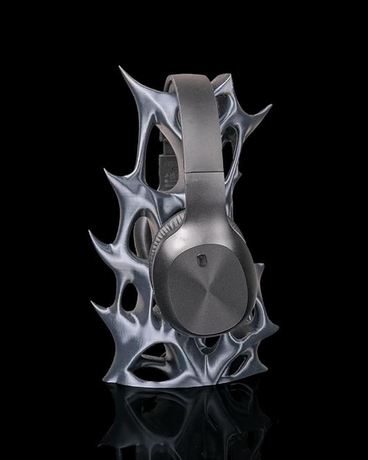 Artistic Sculptural Headphone Stand, Silver Metallic Finish, Organic Design