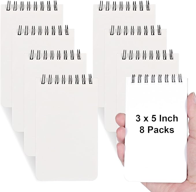 [8 Packs] 3x5 Blank Pocket Notebook - 50 Sheets Small Sprial Notebooks for Grocery/Shopping Lists, Mini Sketch Book Drawing Notepads for Doodle, Work, School, Office, Nurse, Travel