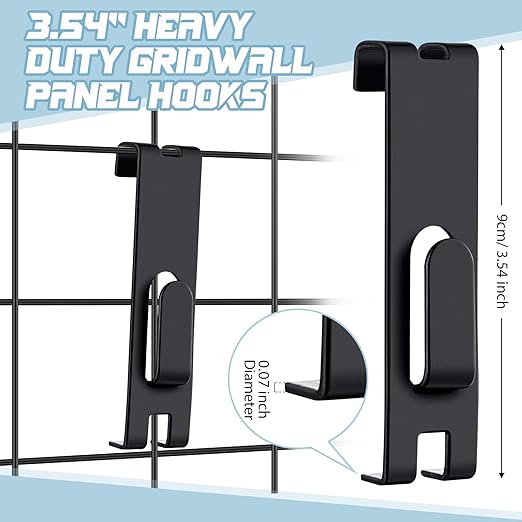 Chumia 50 Pieces Gridwall Hooks Hangers Notch Display Hooks Utility Gridwall Hanging Hooks Accessories for Picture Photo Frame Painting Artworks Panel Office Home Grid Panel (Black)