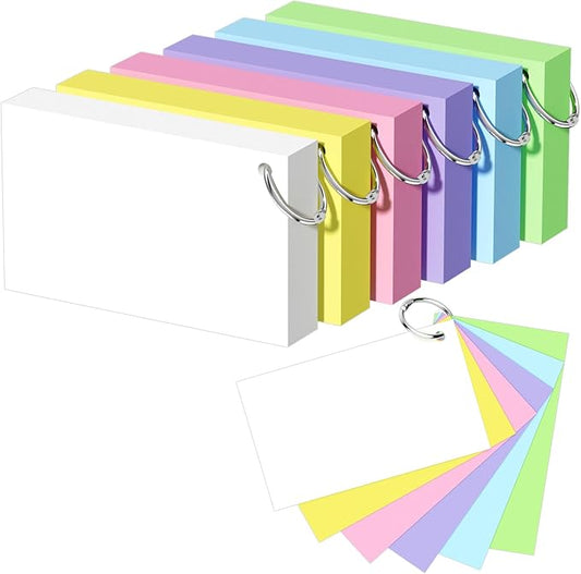 Blank Index Cards with Ring, 600PCS Blank Notecards 3 x 5 Flashcards for Studying，Unruled Flash Note Cards 3 x 5'' Unlined Index Cards Bulk for College Nursing School Supplies,12 Pack of 100, Colored