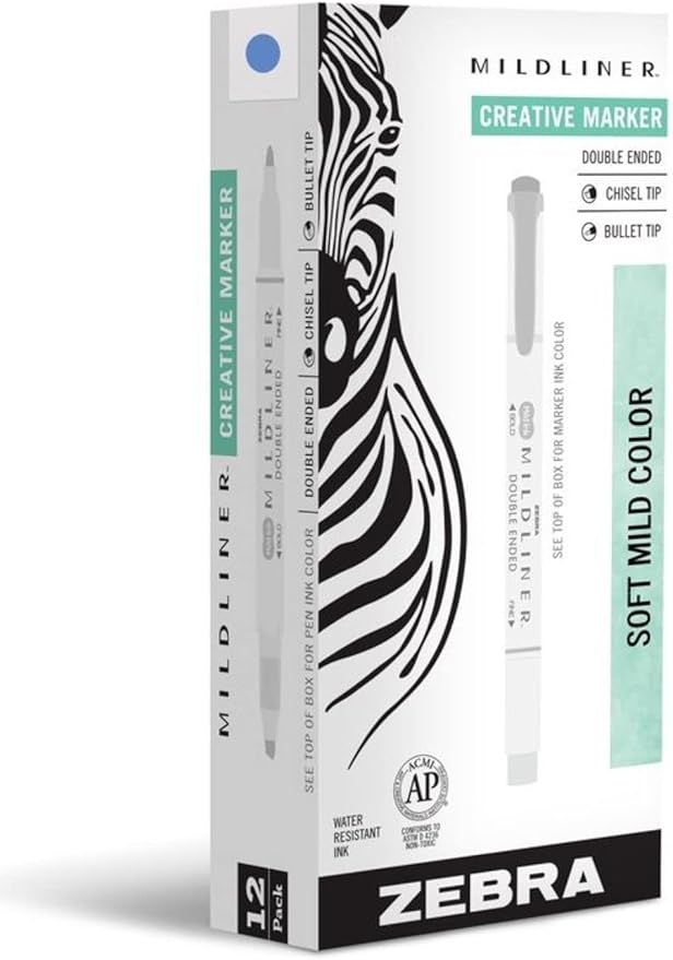 Zebra Pen Mildliner Dual-Tip Highlighters, Broad and Fine Tips, Ideal for Bible Highlighting, No Bleed, School Supplies, Teacher Supplies, and Office Supplies, Mild Dark Blue Ink, 12-Pack (78320upc)