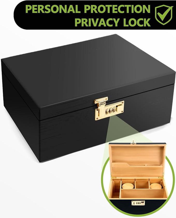 OZCHIN Large Bamboo Box with Combination Lock Decorative box for Home Great Gift Choice Storage Lockbox with Storage Jar, Christmas Gifts for Men Women