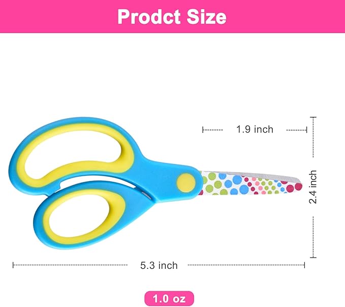 Left Handed Kids Scissors, Lefty Safety Toddler Children Scissors, Small Craft Scissors with Blunt Tip - Fun Print Blade, Great for DIY, Arts, Home, School Classroom Use, Assorted Color, 3-Pack